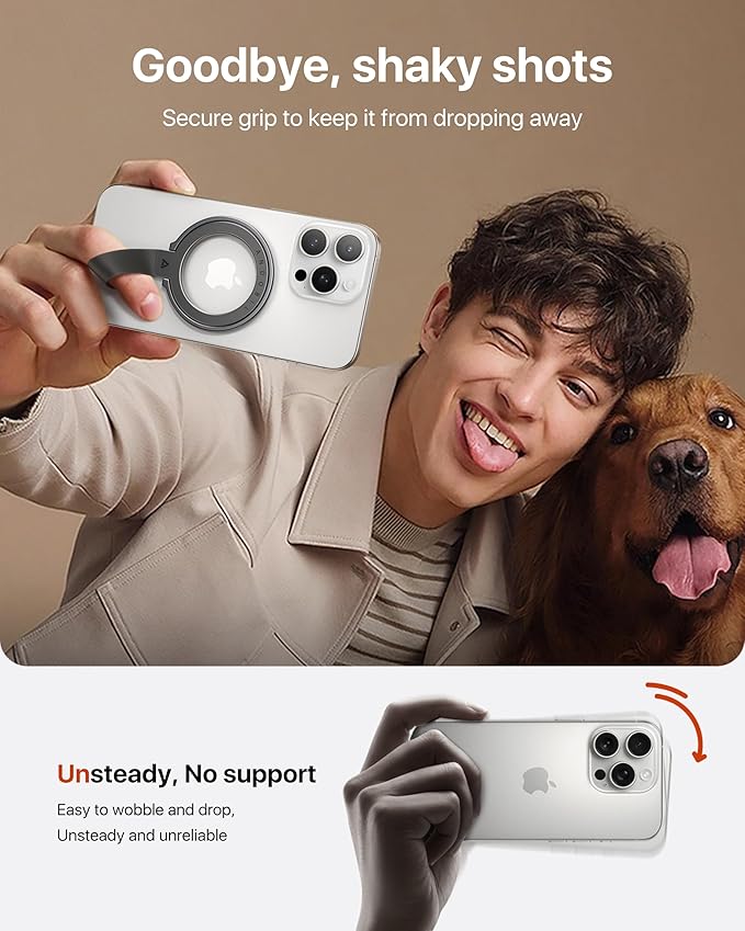 andobil [2025 Unrivaled Stability] Magnetic Phone Grip Holder for MagSafe Ring Stand Holder Kickstand Compatible with MagSafe Accessories for iPhone 16 Pro Max Plus iPhone15/14/13/12&Android,SpaceGrey