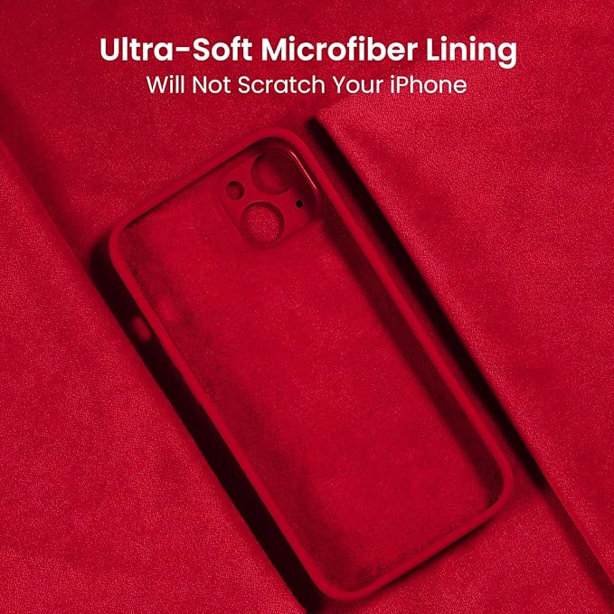 FireNova Designed for iPhone 14 Case, Silicone Upgraded [Camera Protection] Phone Case with [2 Screen Protectors], Soft Anti-Scratch Microfiber Lining Inside, 6.1 inch, Deep Red