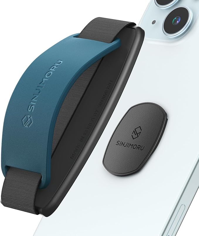 Sinjimoru Detachable Phone Grip Kickstand for Wireless Charging Compatible Phone Finger Holder for iPhone & Smartphones. Sinji Mount S-Grip Blue