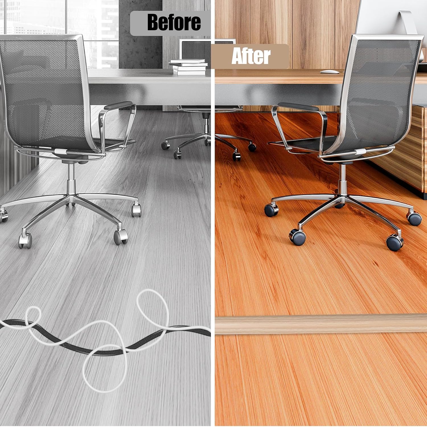 Floor Cord Cover Self Adhesive Cord Hider,10FT Cable Management, Extension Strip Protector for Wires, Prevent Cable Trips for Offices, Gyms, Exhibitions Cavity:0.51"(W) x 0.3"(H) WoodLightyellow