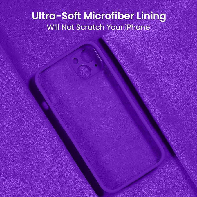 FireNova Designed for iPhone 13 Case, Silicone Upgraded [Camera Protection] Phone Case with [2 Screen Protectors], Soft Anti-Scratch Microfiber Lining Inside, 6.1 inch, Neon Purple