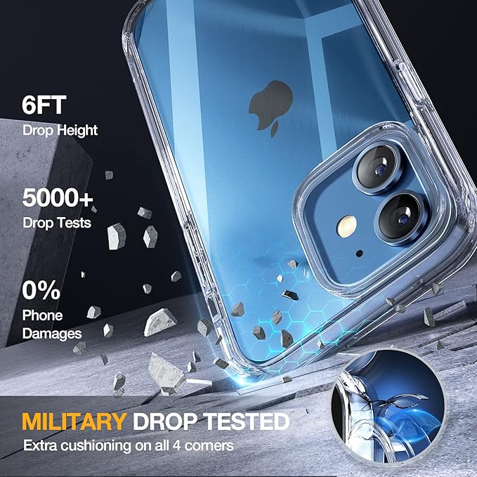 Miracase Glass Case for iPhone 12/12 Pro 6.1 inch, Upgraded Full-Body Rugged Phone Bumper Case Cover with Built-in 9H Tempered Glass Screen Protector and Camera Protector, Clear