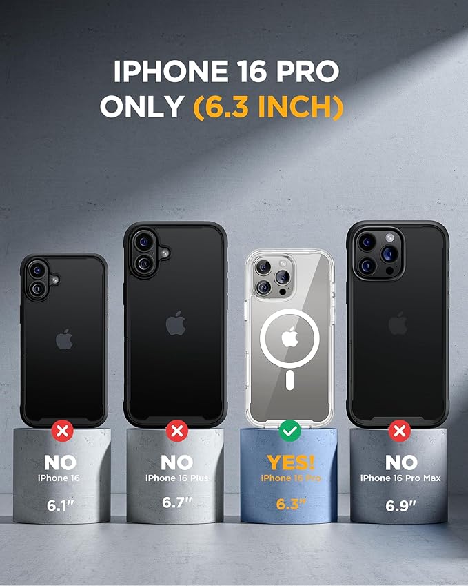 Miracase Magnetic for iPhone 16 Pro Case Full-Body Phone with Built-in Glass Screen Protector, [Compatible with MagSafe] Military Drop Proof 16 Pro Cover Bumper 6.3 inch, Clear