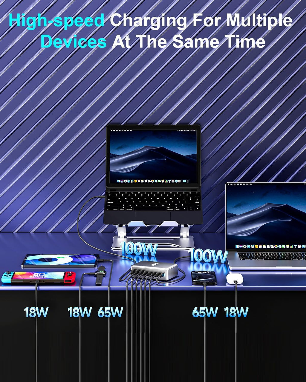 440W Fast USB C GAN Charger Block 8 Port Charging Station HUB Brick Dual PD PPS 100W Wall Charger Compatible with MacBook Pro/Air/All, iPad, iPhone 17/16/15/14/Pro Max, Android Devices etc