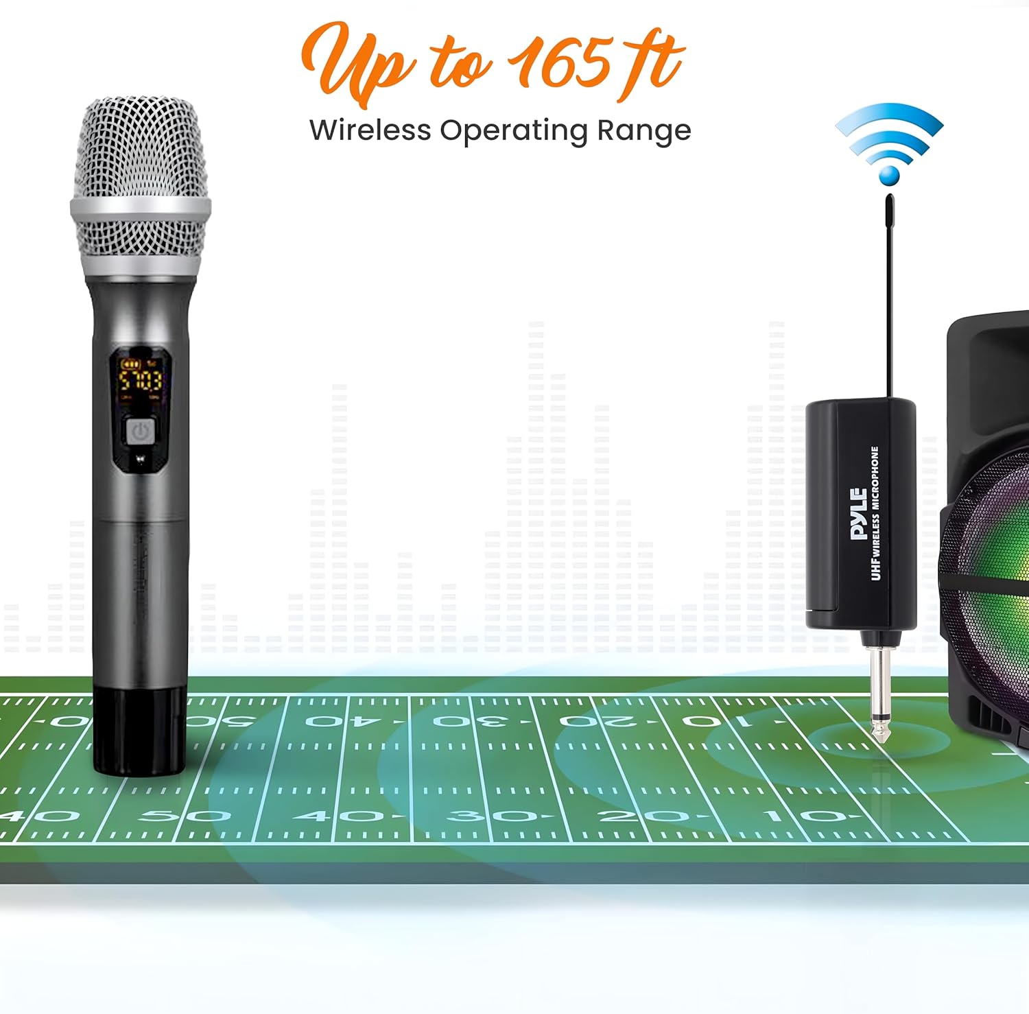 Pyle, UHF Wireless System Kit-Portable Professional Battery Operated Handheld Dynamic Unidirectional Cordless Microphone Transmitter Set w/Adapter Receiver-PA Karaoke DJ Party, USB, Black - PDWMU103