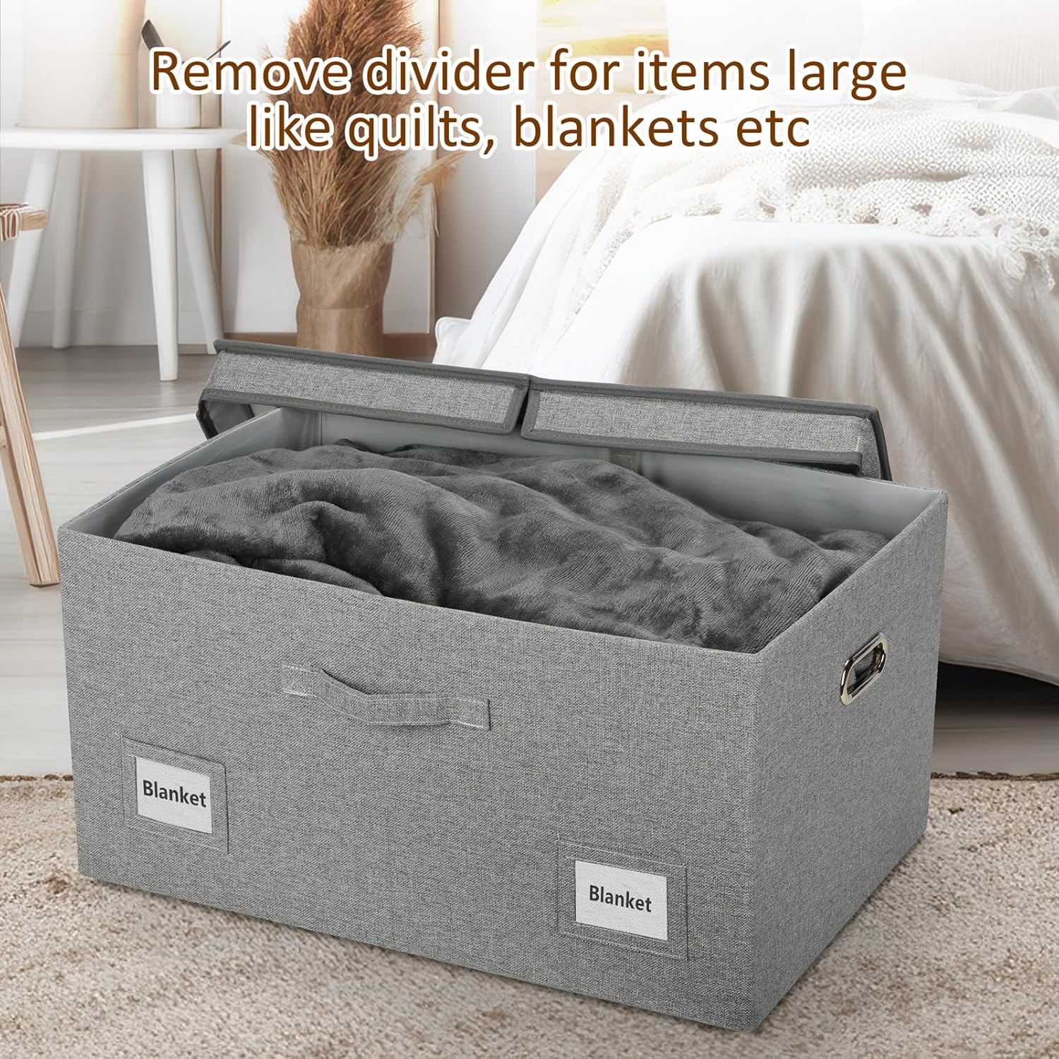 75 Quarts Extra Large Decorative Storage Bins with Lids, 1 Pack Gray Collapsible Storage Bins with Lids, Stackable Storage Bins Decorative Box Storage With Lid Extra Large