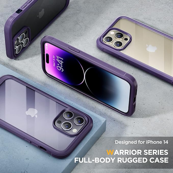 Miracase Glass Series Designed for iPhone 14 Pro Max Case 6.7 Inch, Upgrade Full-Body Bumper Case with Built-in 9H Tempered Glass Screen Protector, with Camera Lens Protector, Dark Purple