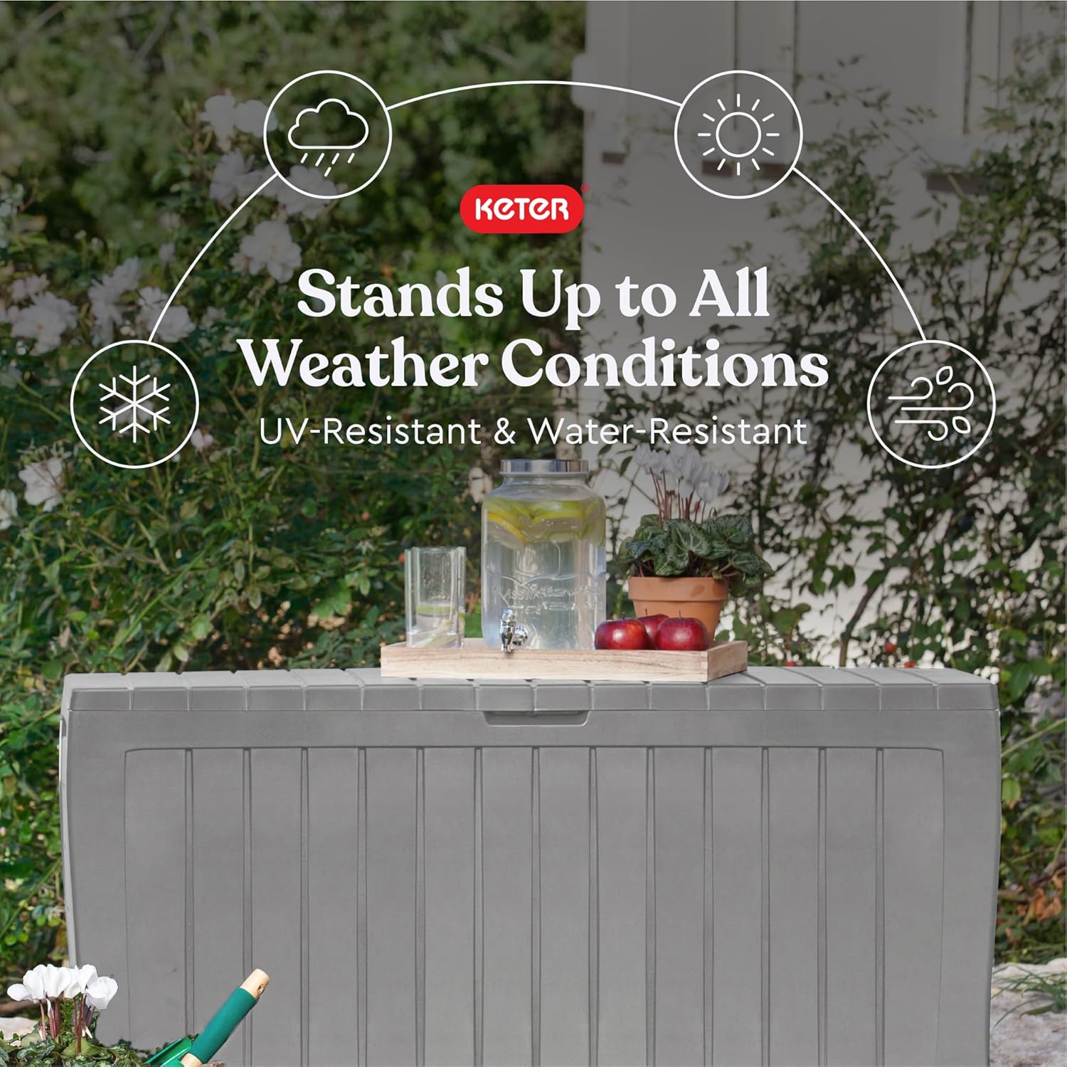 Keter Marvel Plus 71 Gallon Resin Deck Box-Organization and Storage for Patio Furniture Outdoor Cushions, Throw Pillows, Garden Tools and Pool Floats, Light Grey