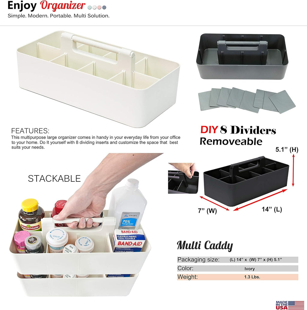 -Large Portable Caddy, DIY Dividers, 8 Compartments, School Office Supplies Home Business Organizer,Portable Basket with Handle Storage Organizer Modern Made in USA (10 PACK, Ivory)