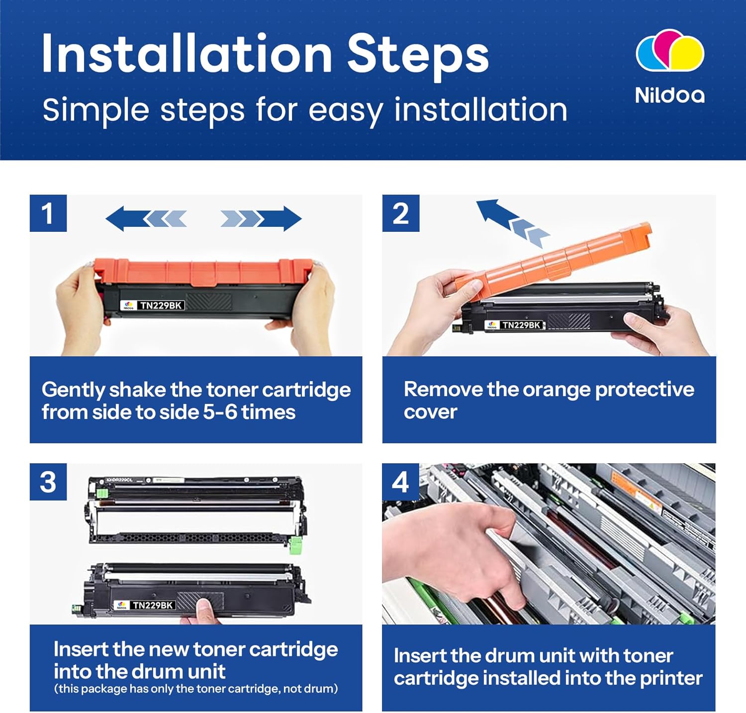 TN229 Toner Cartridges 4 Pack Replacement for Brother TN229BK/C/M/Y TN-229 MFC-L3720CDW MFC-L3780CDW HL-L3280CDW Printer Ink (TN2294PK Black Cyan Magenta Yellow)