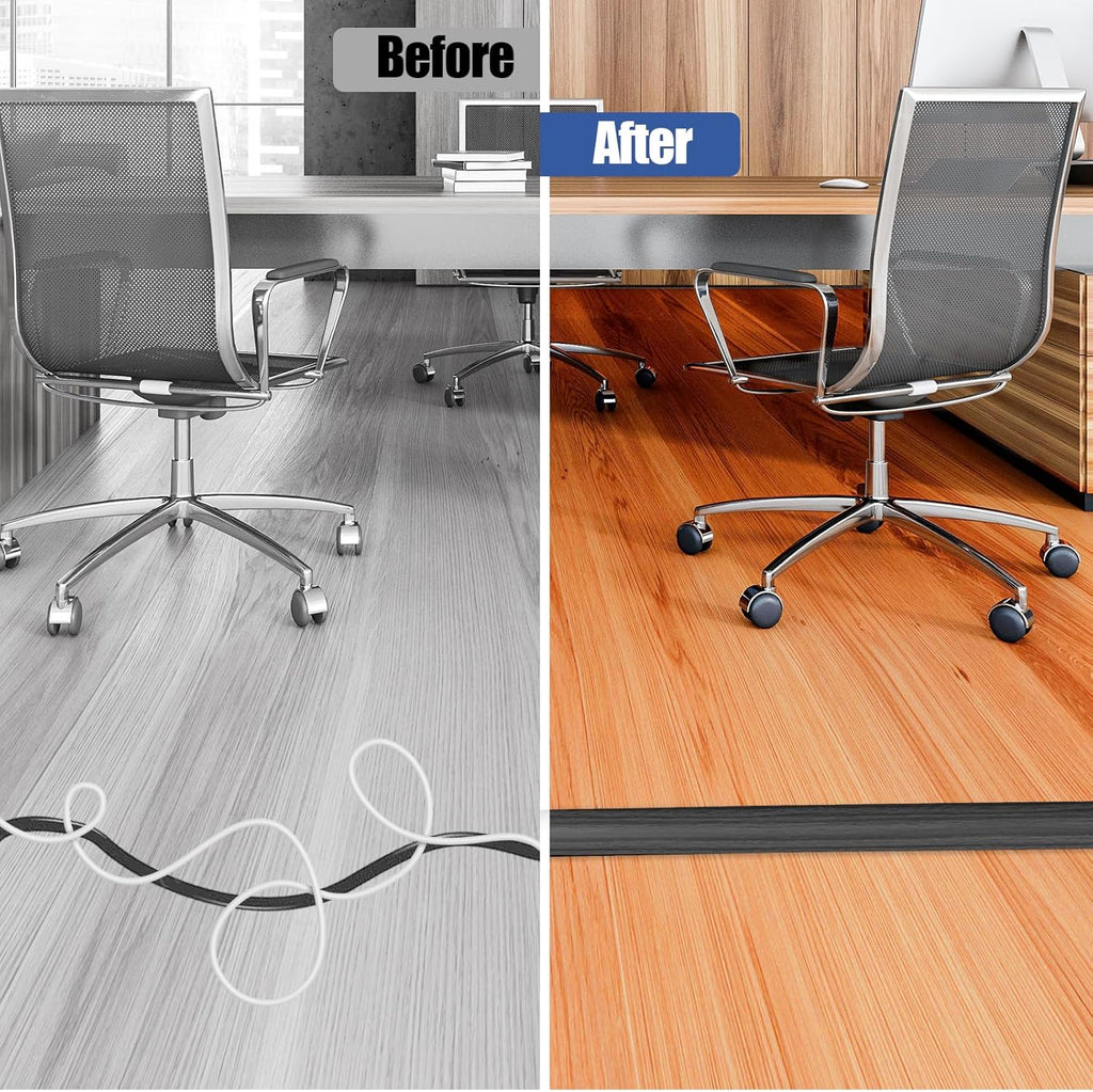 Floor Cord Cover Self Adhesive Cord Hider,10FT Cable Management, Extension Strip Protector for Wires, Prevent Cable Trips for Offices, Gyms, Exhibitions Cavity:0.39"(W) x 0.27"(H) Wooddarkblack