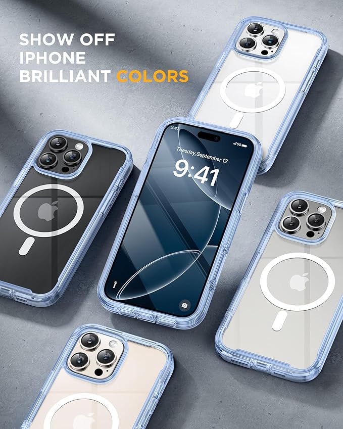 Miracase Magnetic for iPhone 16 Pro Case Full-Body Phone with Built-in Glass Screen Protector, [Compatible with MagSafe] Military Drop Proof 16 Pro Cover Bumper 6.3 inch, Clear Blue