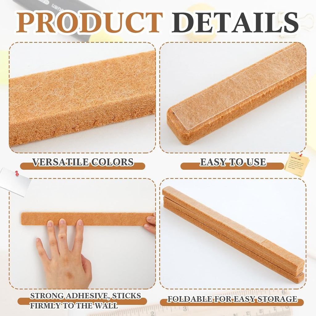 4 Pcs 36" x 1" Felt Cork Strips Bulletin Bar Strip for Wall Bulletin Board Decoration, Notice Board Self Adhesive Cork Wall Decoration, Paste Note, Photo, Schedules, Office Home Decor(Brown)