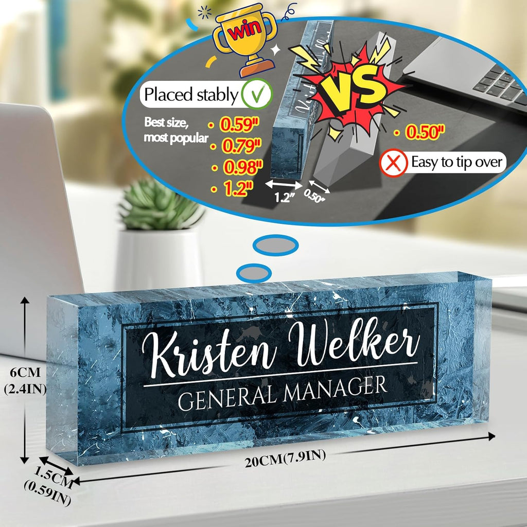 Personalized Name Plate for Desk - Custom Engraved Name Plates for Man - Boss Day Gifts for Boss - Acrylic Office Decor Appreciation Gifts for Teacher Nurse Coworker Social Worker (Blue)