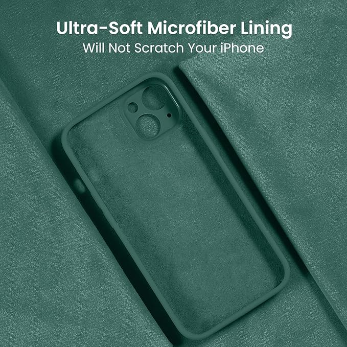 FireNova Designed for iPhone 13 Case, Silicone Upgraded [Camera Protection] Phone Case with [2 Screen Protectors], Soft Anti-Scratch Microfiber Lining Inside, 6.1 inch, Midnight Green