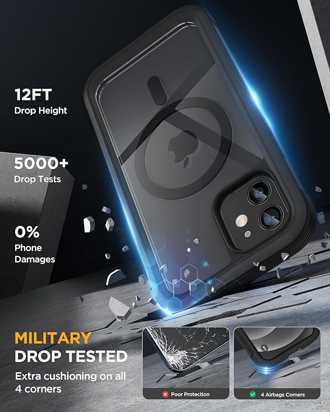 Miracase Magnetic for iPhone 12 mini Case, [360 Full-Body Protection & Complete Camera Guard], Drop & Scratch-Resistant, Shockproof, Stylish Clear iPhone Case, iPhone 12 mini Cover, Black