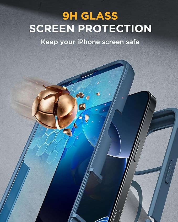 Miracase Magnetic for iPhone 16 Pro Case Full-Body Phone with Built-in Glass Screen Protector, [Compatible with MagSafe] Military Drop Proof 16 Pro Cover Bumper 6.3 inch, Blue