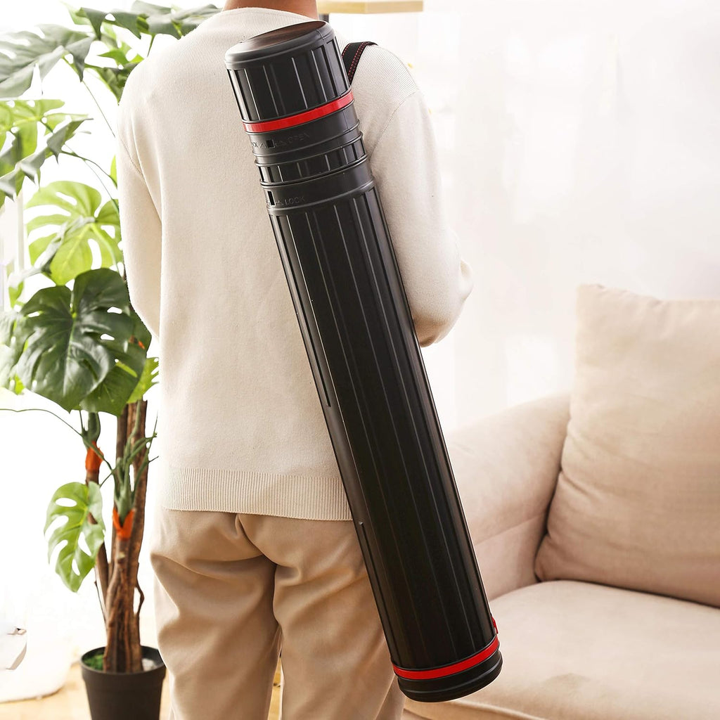 CALPALMY 2-Pack XX-Large Extendable Poster Tubes Expand from 30.5” to 50” with Shoulder Strap | Carry Documents, Blueprints, Drawings and Art | Black Portable Durable Round Storage Cases