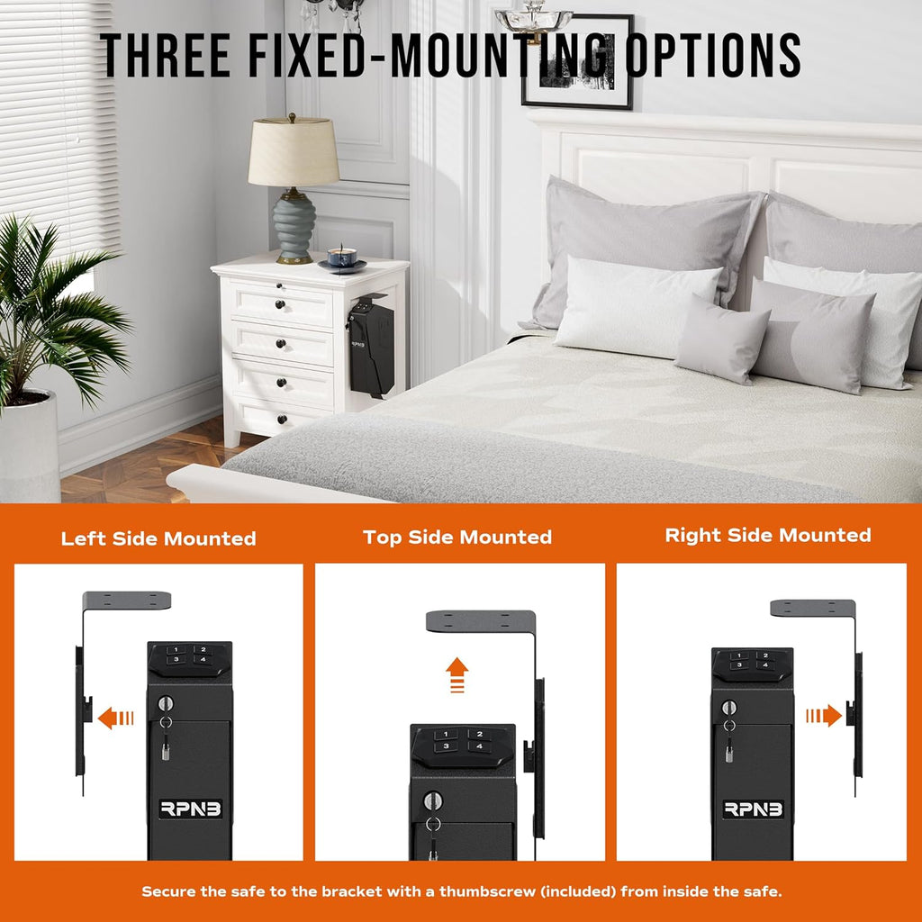 RPNB Mounted Gun Safe,California DOJ Certified Handgun Safe, Auto Open Lid Smart Pistol Safe with Biometric Fingerprint or Keypad Lock