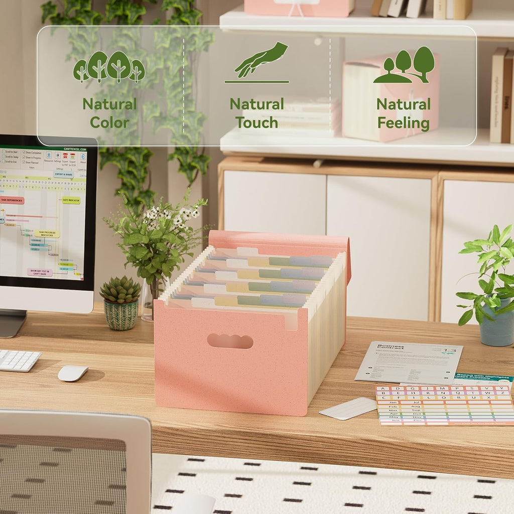 Accordion File Organizer, 26 Pockets Wheat Straw Expanding File Folder, Monthly Bill Receipt Organizer,A-Z Tabs,100% BPA Free,Return to Nature Healthy Living,Letter/A4 Size - Strawberry Pink