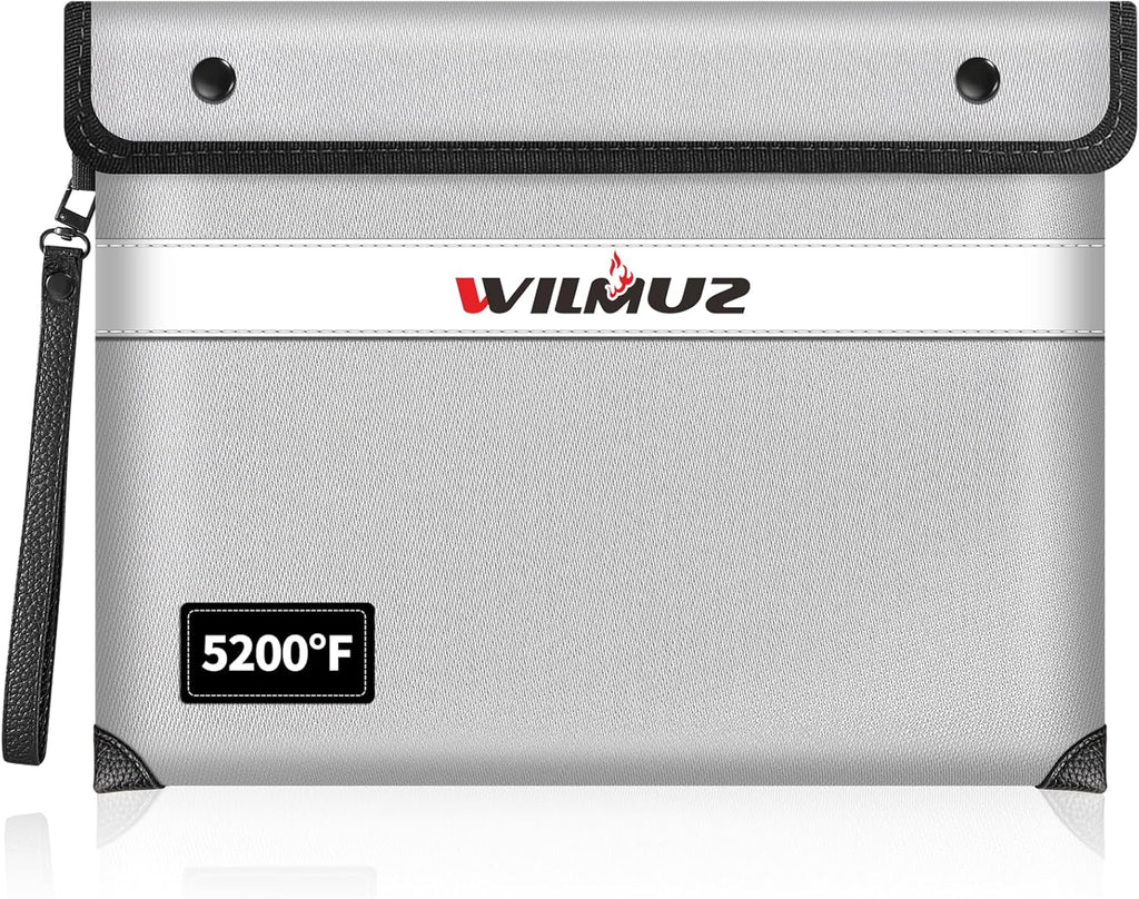 Fire Proof Bag For Documents,5200°F Heat Insulated Fire Proof Pouch with Soft Leather Hand Strap,13.9x10.6 Inch Fireproof Money Bag for Cash/Documents/Valuables(Silvery)