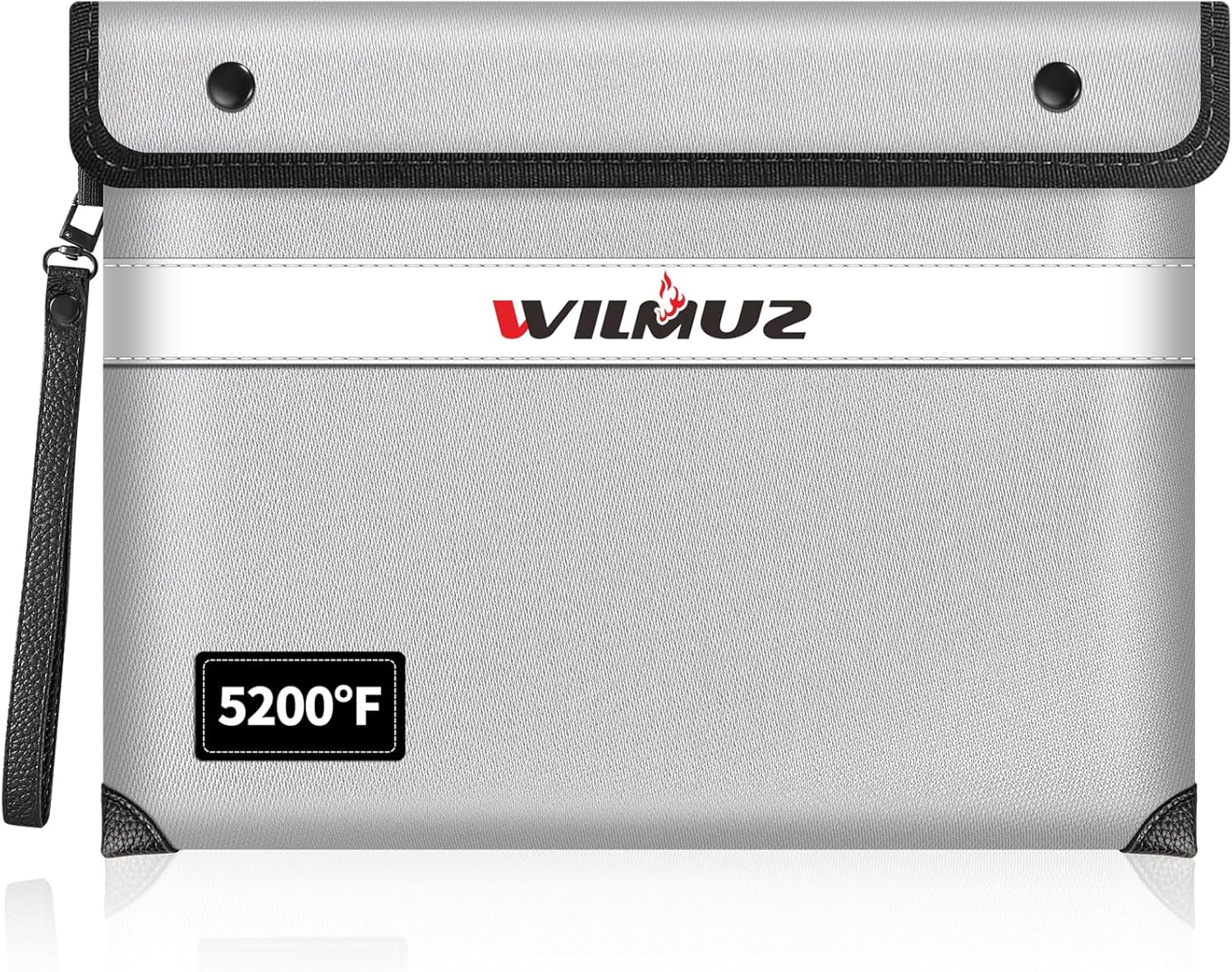 Fire Proof Bag For Documents,5200°F Heat Insulated Fire Proof Pouch with Soft Leather Hand Strap,13.9x10.6 Inch Fireproof Money Bag for Cash/Documents/Valuables(Silvery)