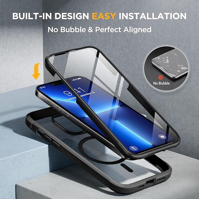 Miracase Magnetic Case for iPhone 13 Pro 6.1 Inch,with MagSafe,Built in Screen Protector,Full Body Protective(Black)