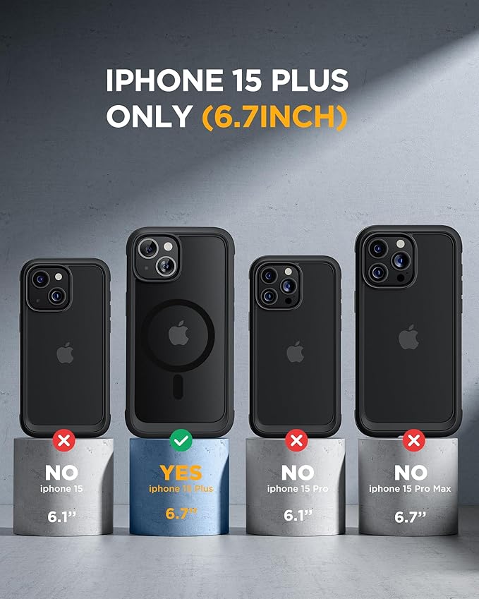 Miracase Magnetic for iPhone 15 Plus Case 6.7'' [Compatible with Magsafe] only for 15 Plus Phone Case Cover with Built-in 9H Tempered Glass Screen Protector,Magnetic Frosted Black