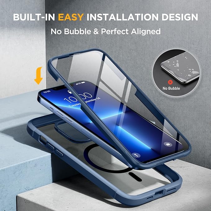 Miracase Magnetic Glass for iPhone 13 Pro Case,Compatible with MagSafe,Full-Body Bumper with Shockproof Military-Grade,Built-in 9H Tempered Glass Screen Protector for iPhone 13 Pro,Dark Blue