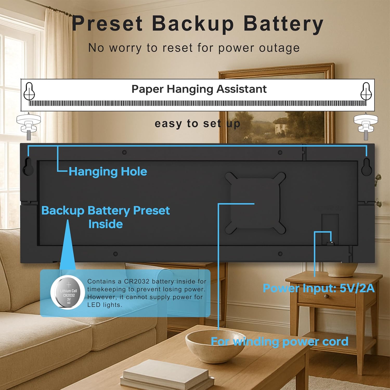 TrophyRak 16" Large Digital Wall Mount Clock, Count Down Timer, Alarm, Big LED, RGB Color, DST, Temperature for Living Room Classroom Desk, Wall, Xmas, Birthday Gift for Senior Mom Dad, Blue White