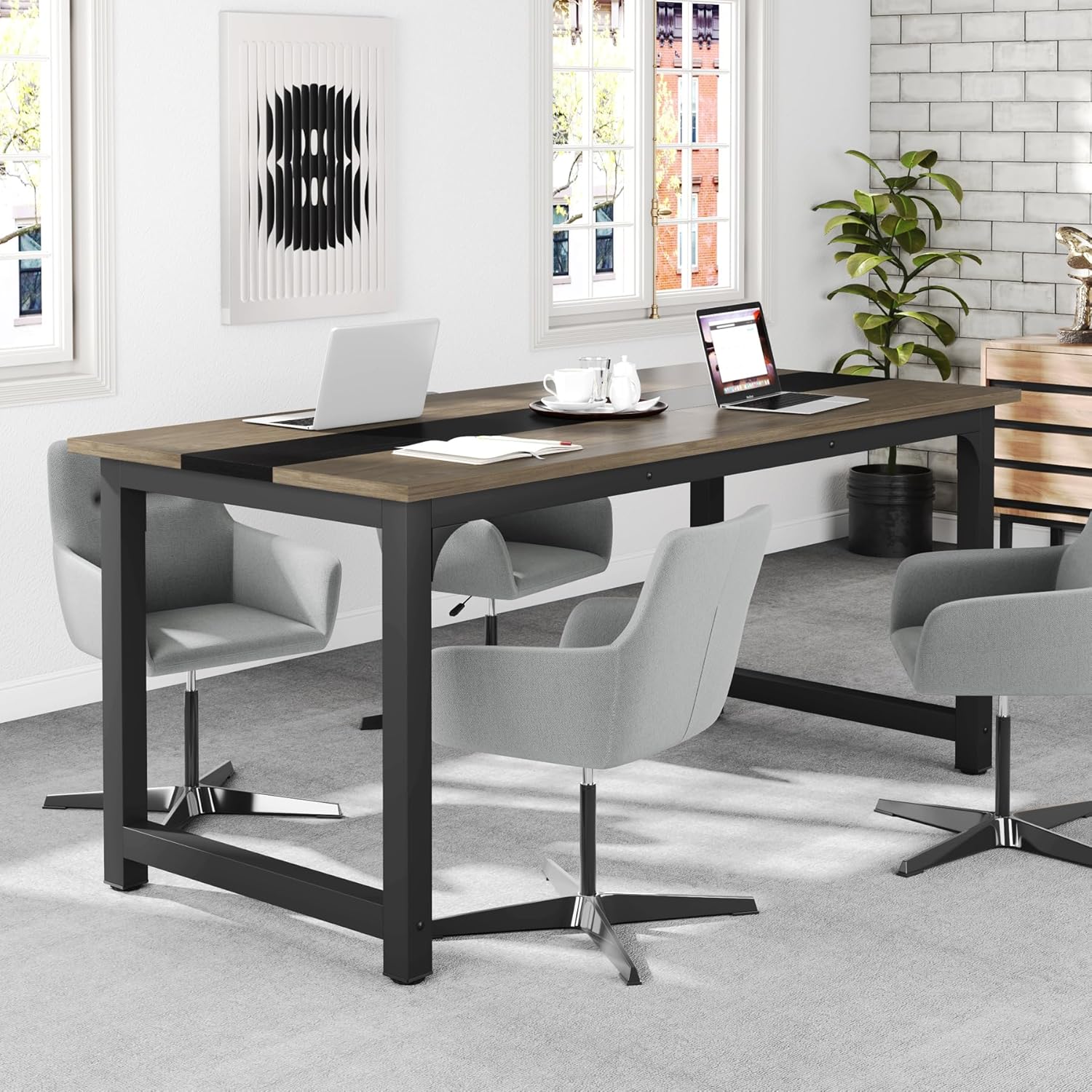 Tribesigns 70.8” Executive Desk, Large Office Computer Desk with Thicken Frame, Modern Simple Workstation Business Furniture for Home Office, Vintage Grey/Black
