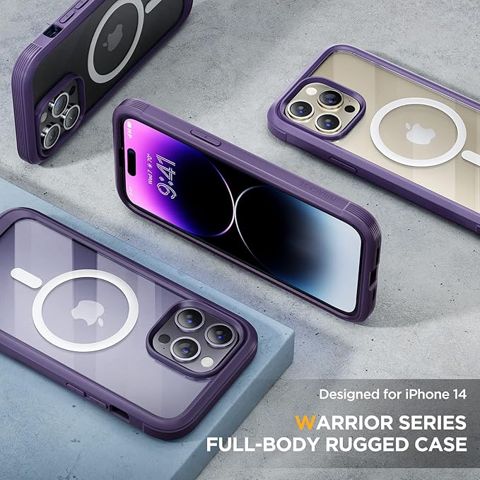 Miracase Magnetic for iPhone 14 Pro Max Case 6.7 inch, (Compatible with MagSafe) Upgrade Full-Body Clear Phone Bumper Case with Built-in 9H Tempered Glass Screen Protector, Magnetic Purple