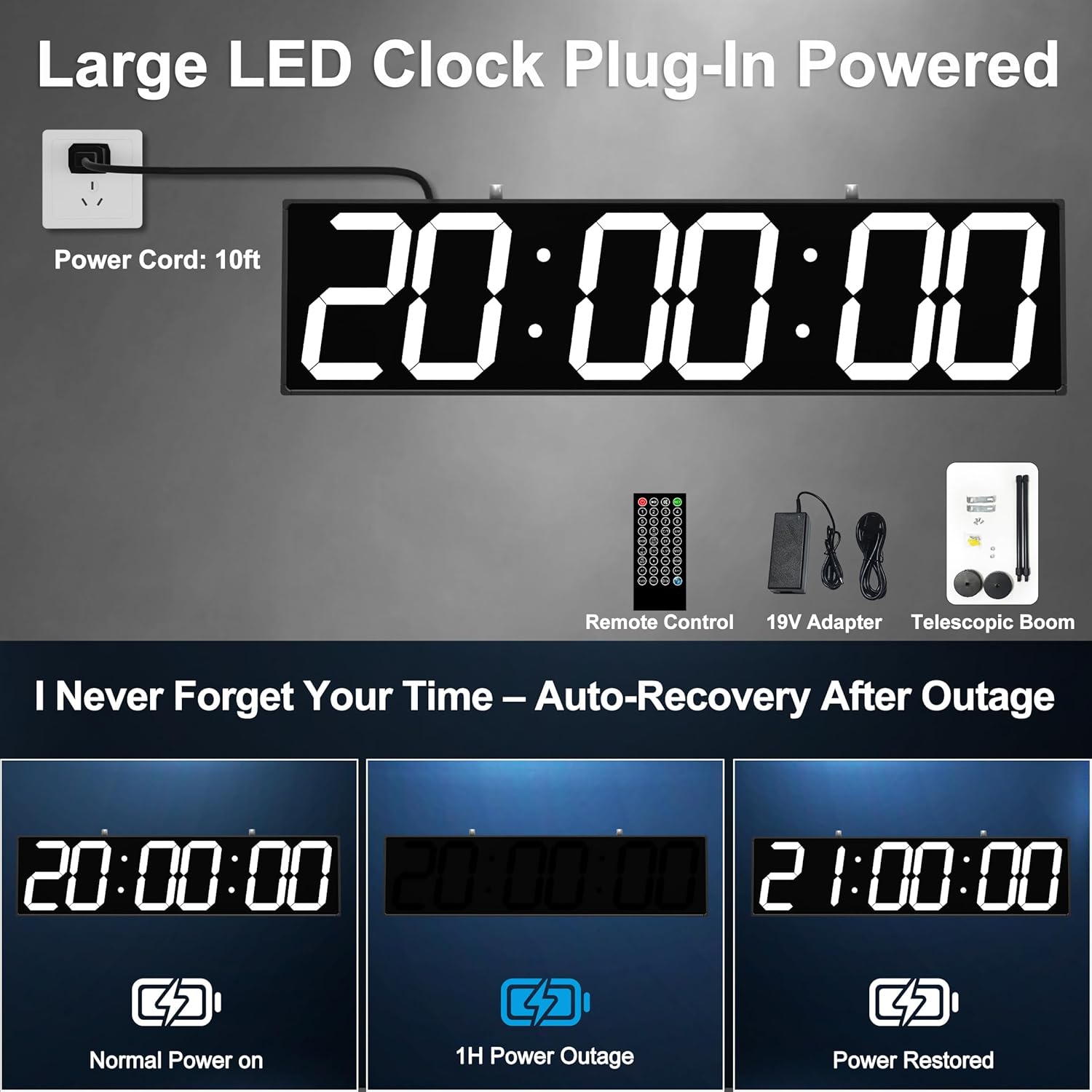 Digital Clock Large Display 1928" with Remote Control,Double-Sided Clock, Suspended Design for Hospitals, Factories, Airports.