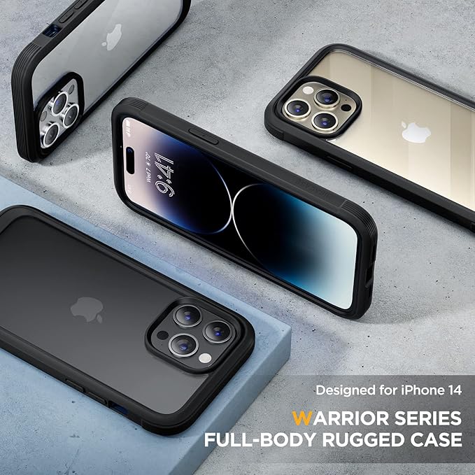 Miracase Glass Series Designed for iPhone 14 Pro Max Case 6.7 Inch, Upgrade Full-Body Bumper Case with Built-in 9H Tempered Glass Screen Protector, with Camera Lens Protector, Matte Black