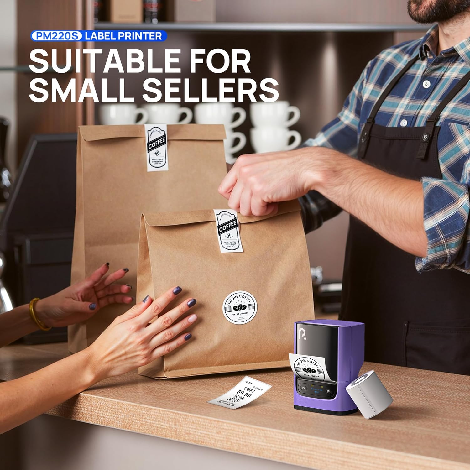 POLONO PM220S Label Maker Machine with Tape, 2 Inch Bluethooth Portable Thermal Label Printer for Small Business, Office, Home, Address, Logo Label, Sticker Printer for Phone/Tablet/PC, Purple