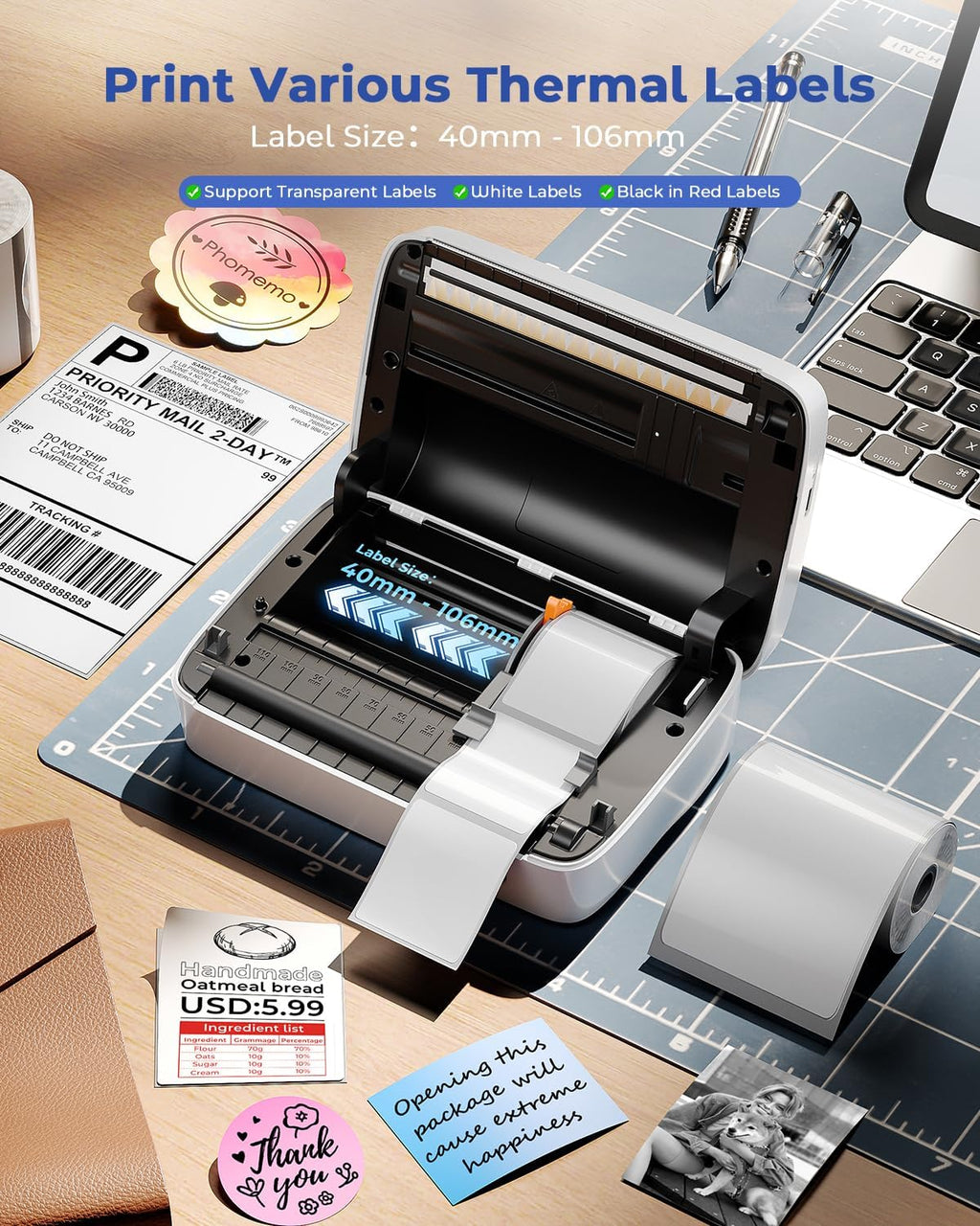 Phomemo Label Printer, Bluetooth M421 4 x 6 Shipping Label Printer, Thermal Portable Printers for Shipping, Warehouse, Barcode, Address,Compatible with Phone & PC,