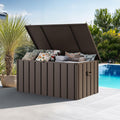 PURPLE LEAF Outdoor Deck Box 150 Gallon Waterproof Lockable Storage Box Container with Lid Deck Organization for Patio Cushions Side Table Pool Accessories Garden Tools, Brown