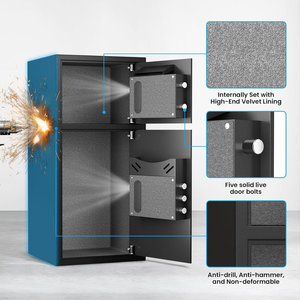 kavey 6.5 Cu ft Large Safe Box Fireproof Waterproof, Money Safe With Mute Function and LED Light,Digital Keypad Home Safes with Deposit Slot & Dual Alarm System, Security Box for Money Valuables