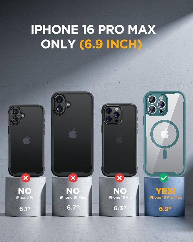 Miracase for iPhone 16 Pro Max Case 6.9'', [Bubble Free] Full-Body Phone case with Built-in Full Glass Screen &Lens Protector,Compatible with MagSafe,Drop Proof 16 Pro Max Cover, Green