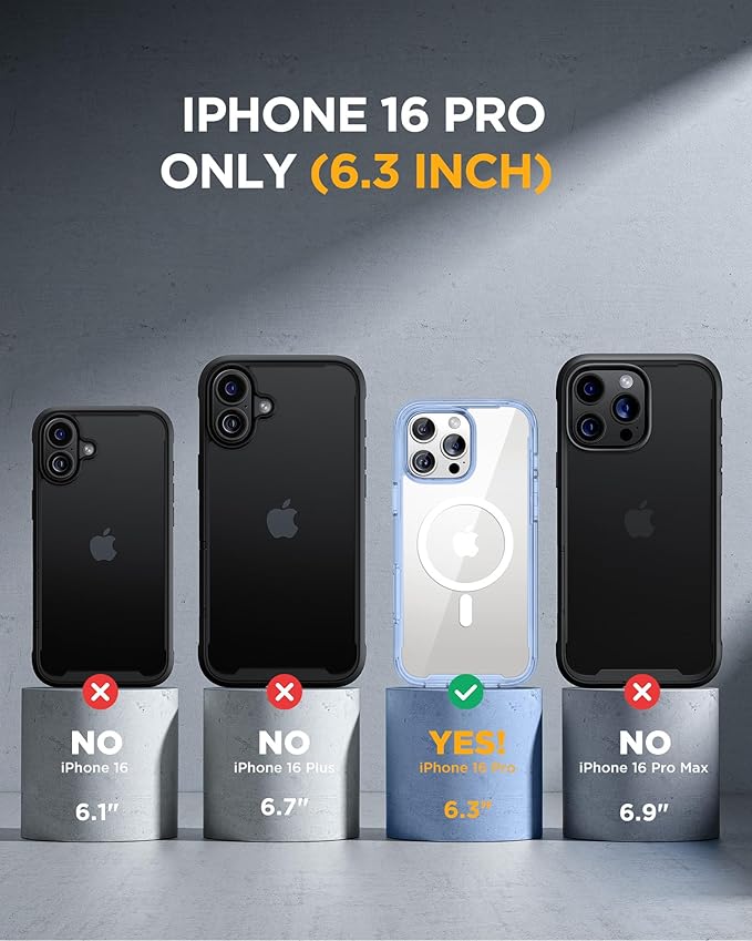 Miracase Magnetic for iPhone 16 Pro Case Full-Body Phone with Built-in Glass Screen Protector, [Compatible with MagSafe] Military Drop Proof 16 Pro Cover Bumper 6.3 inch, Clear Blue