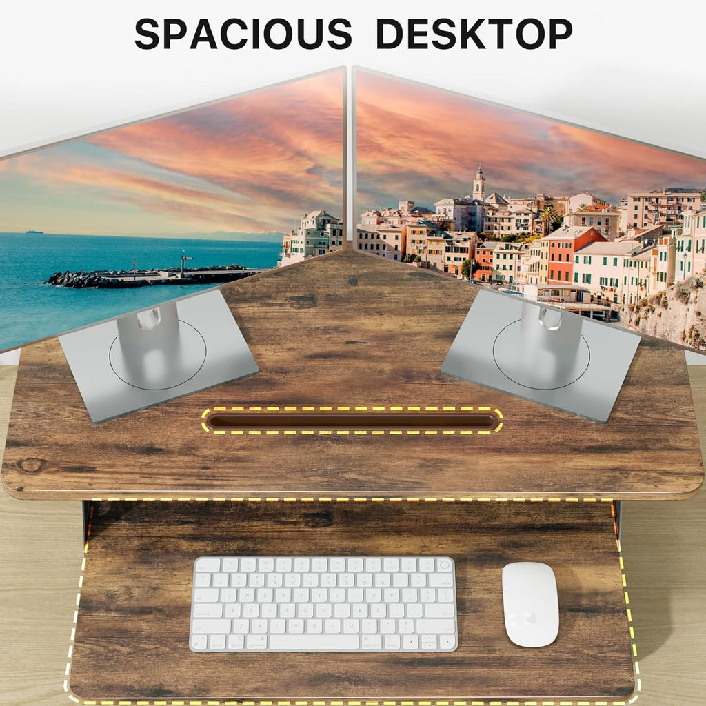 JOY worker Standing Desk Converter, 32" Wide Height Adjustable Sit Stand Up Desk Riser with Keyboard Tray, Desktop Workstation Riser for Home Office Computer Laptop, Particle Board, Rustic