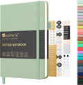 &And Per Se Dotted Journal Notebook, A5 Hardcover Leather Bullet Dotted Journal, 160 Pages 100 gsm Thick Dotted Paper，3 Sheets of Stickers Included - 5.7'' x 8''（Light Green）