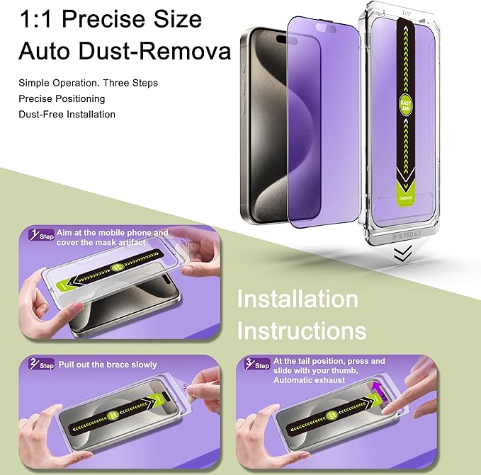 (2-Pack Anti Blue Light Matte Screen Protector for iPhone 16 Pro (6.3-Inch),9H Tempered Glass,Anti-Glare,Full Coverage,Anti-Fingerprint,Auto Dust Removal,Bubble-Free