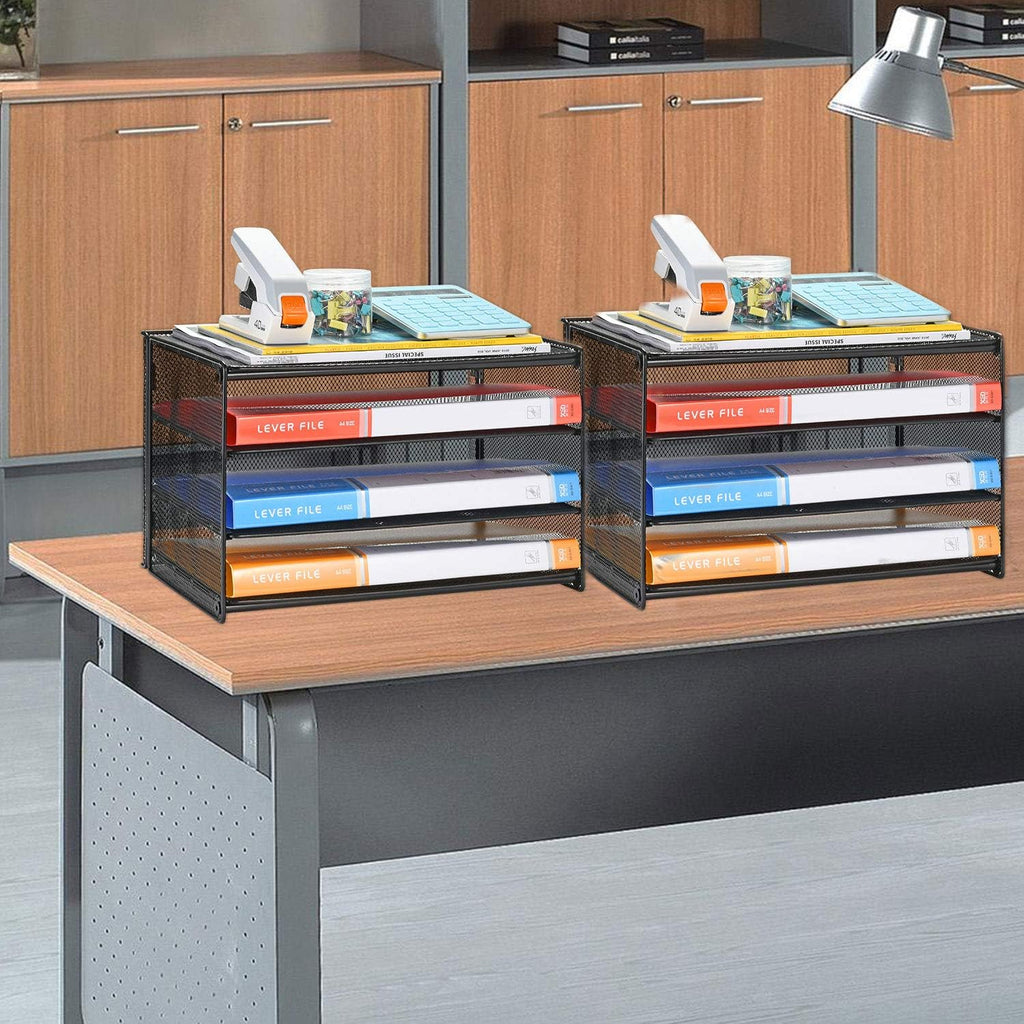 Samstar 2 Pack Paper Letter Tray, 3-Tier Desk File Organizer Paper Sorter Letter Shelf Rack, Mesh Made,Black