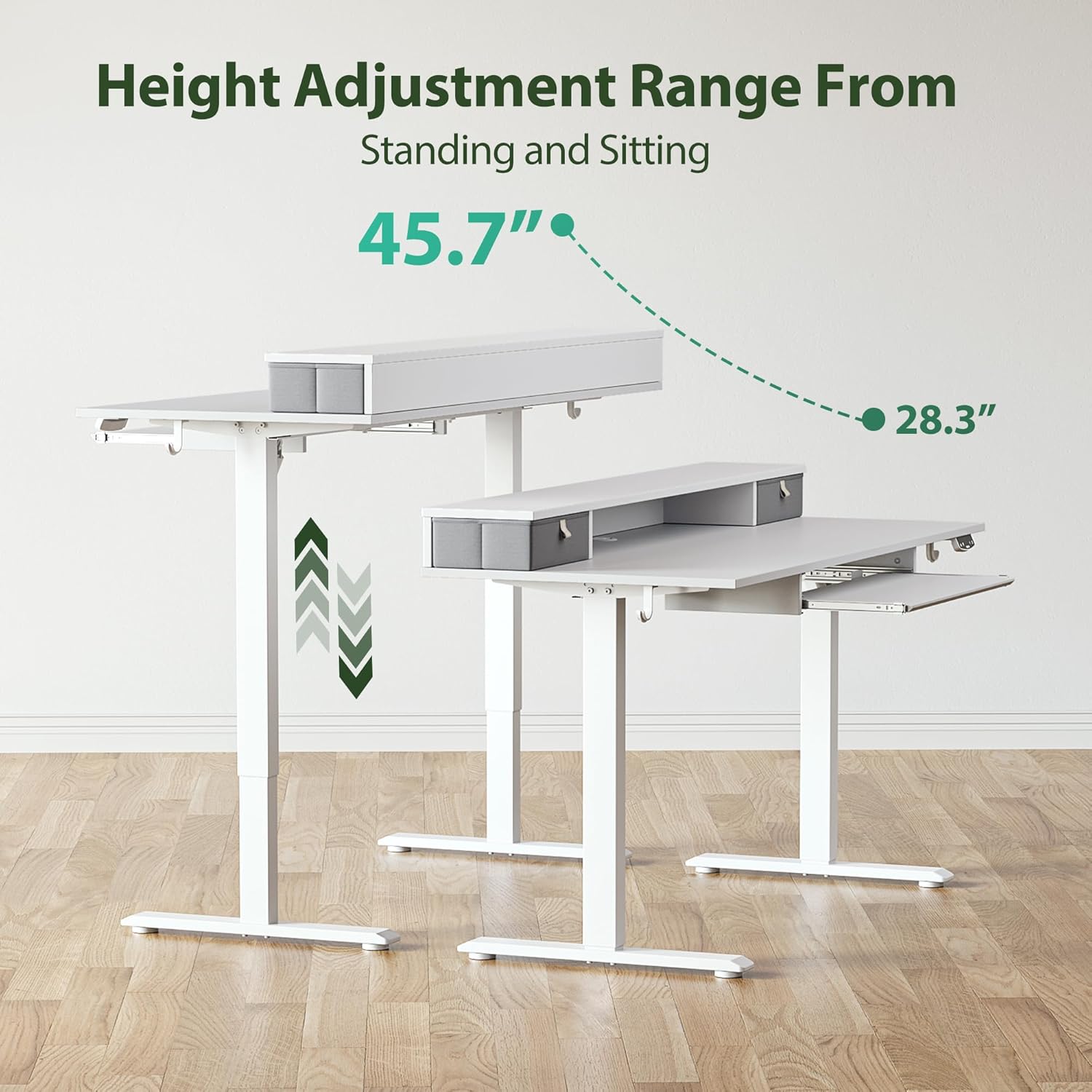 Agilestic Electric Standing Desk with 2 Drawers and Keyboard Tray, 55 x 24 Inches Ergonomic Adjustable Height Desk with Storage, Sit Stand up Desk Computer Workstation, White