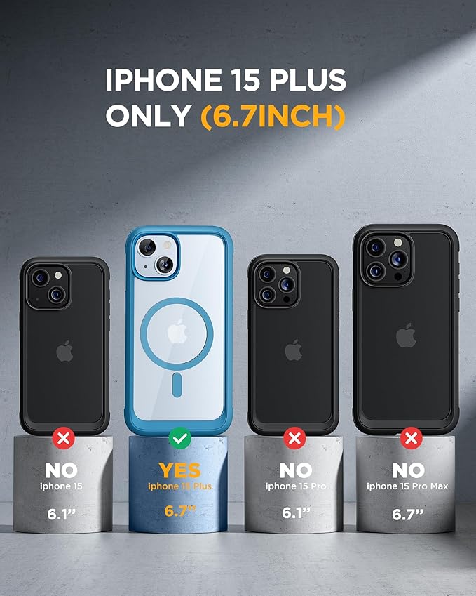 Miracase Magnetic for iPhone 15 Plus Case 6.7'' [Compatible with Magsafe] Full-Body Military Drop Proof 15 Plus Phone Case Cover with Built-in 9H Tempered Glass Screen Protector,Magnetic Blue