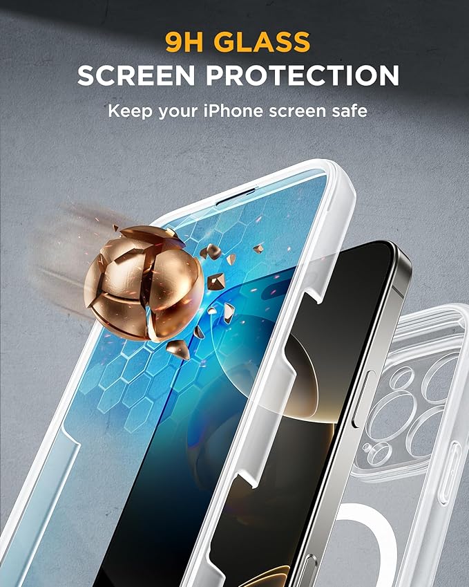 Miracase Magnetic for iPhone 16 Pro Case Full-Body Phone with Built-in Glass Screen Protector, [Compatible with MagSafe] Military Drop Proof 16 Pro Cover Bumper 6.3 inch, Matte Clear