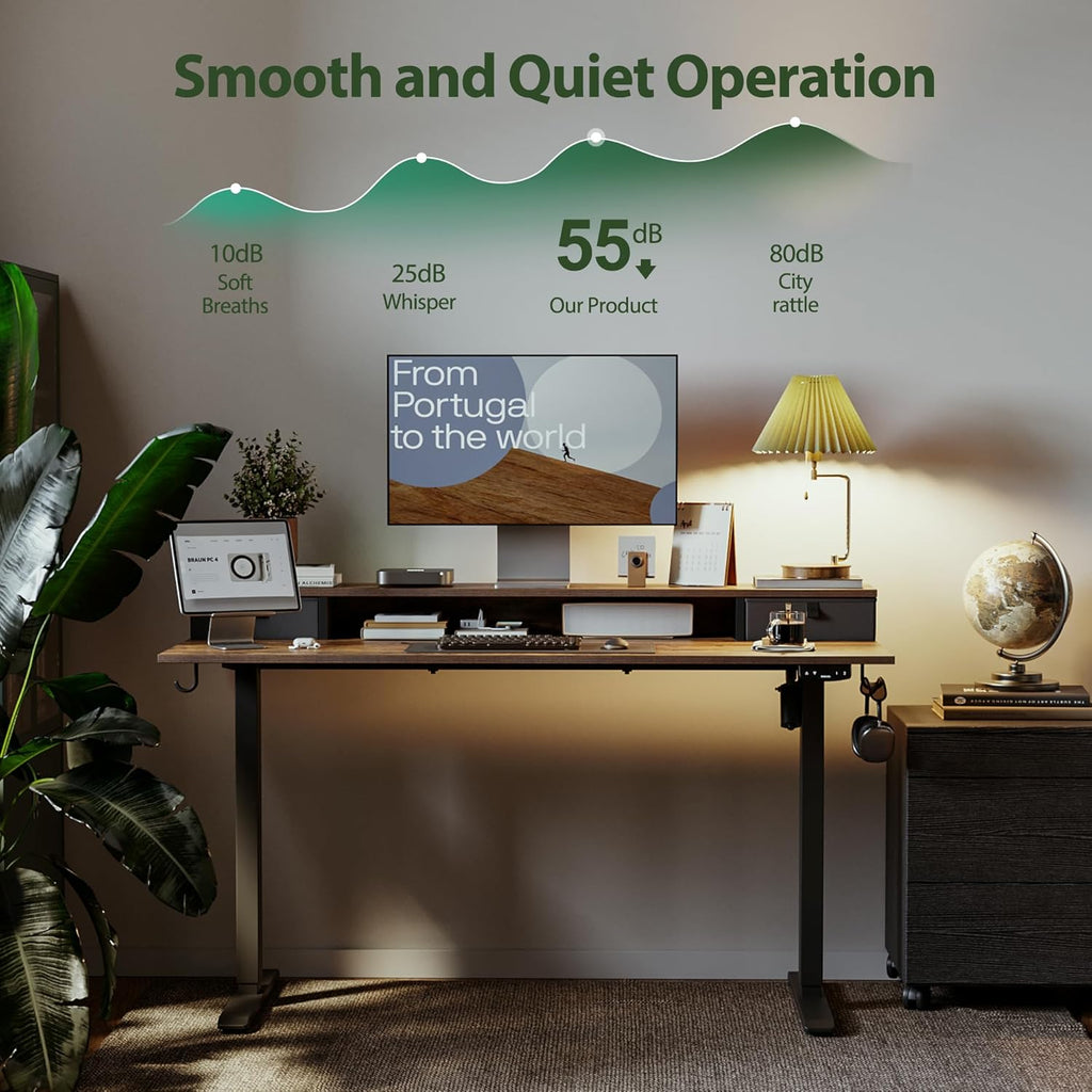 Agilestic 53 x 24 Inches Height Adjustable Electric Standing Desk with 2 Drawers, Stand Up Electric Desk Adjustable Height, Sit Stand Computer Gaming Table with Splice Board, Rustic Brown