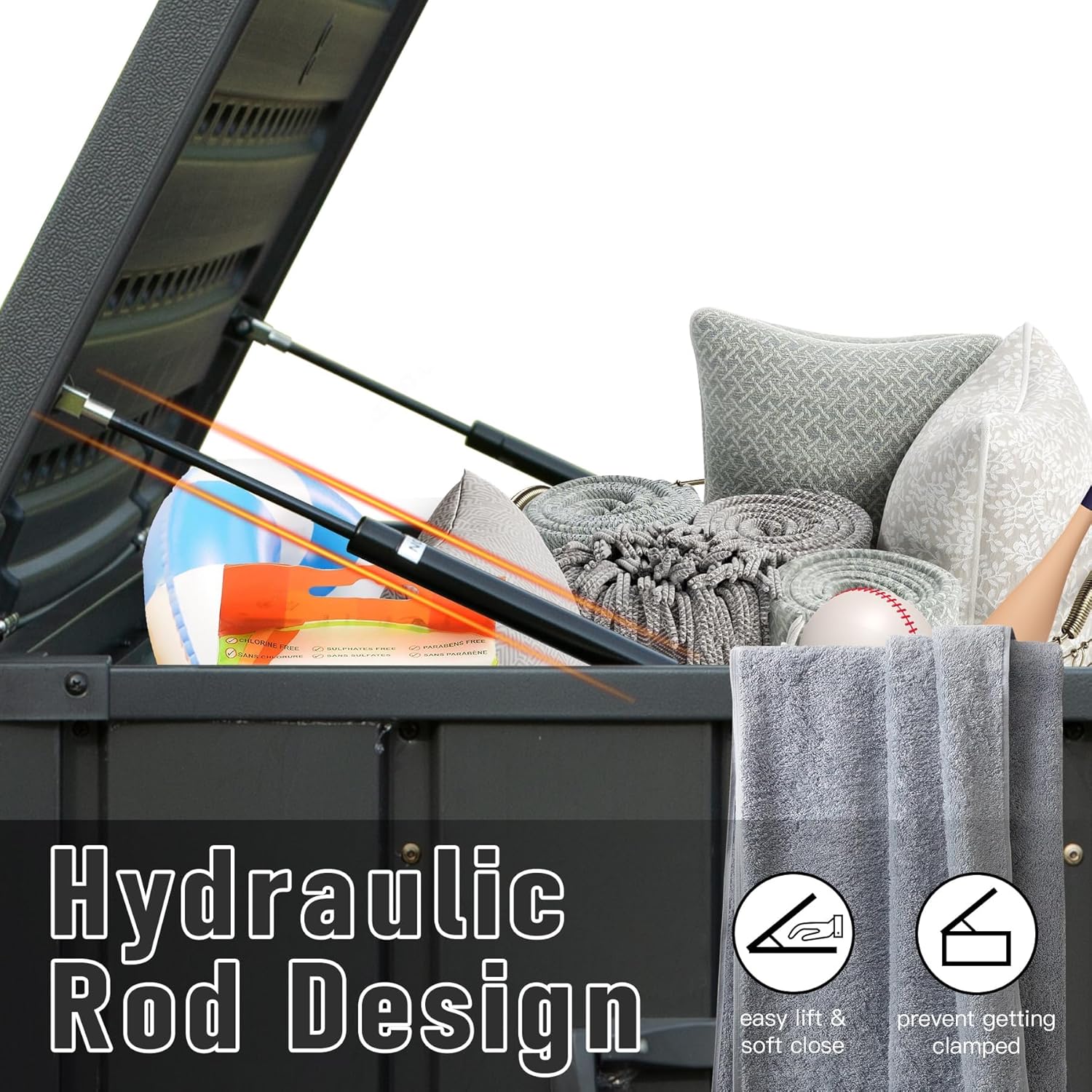 Domi Outdoor Deck Box 100 Gallon, Waterproof Lockable Steel Outdoor Storage Container with Resin Lid for Outside Cushions, Garden Tools and Pools Equipment (Gray)