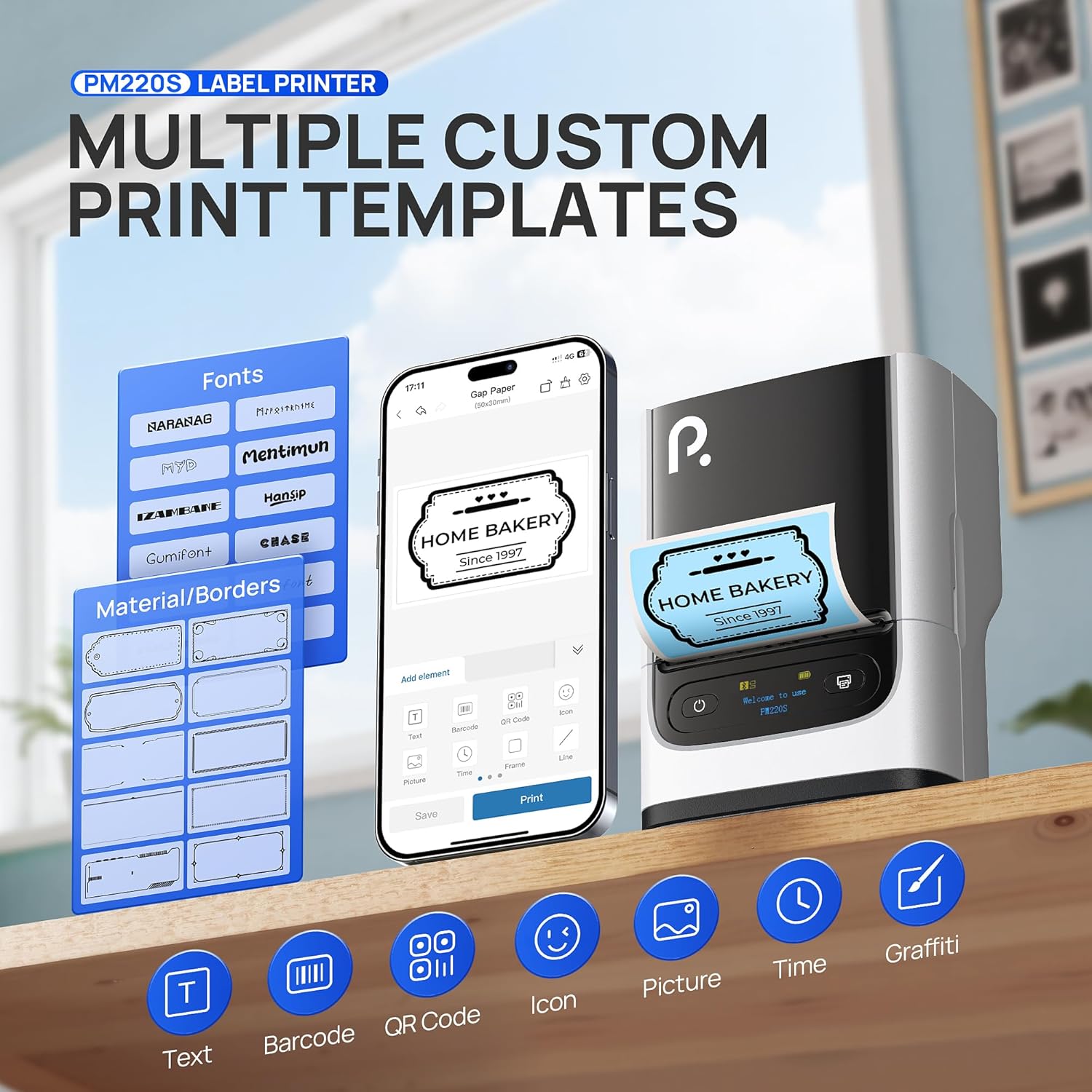 POLONO PM220S Label Maker Machine with Tape, 2 Inch Bluetooth Thermal Label Printer, Portable Sticker Printer for School, Office, Home, Business, Label Maker with 2'' x1.18'' Labels, White